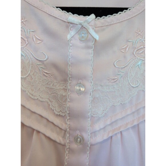 Miss Elaine Nightgown SM Pink Brushed Back Satin Maxi Embroidered Yoke Cozy - Picture 4 of 9